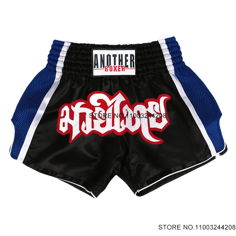 Men's Muay Thai Shorts Embroidery Kick Boxing Shorts Child Women Satin Polyester Grappling Kickboxing Training Cage Fight Pants