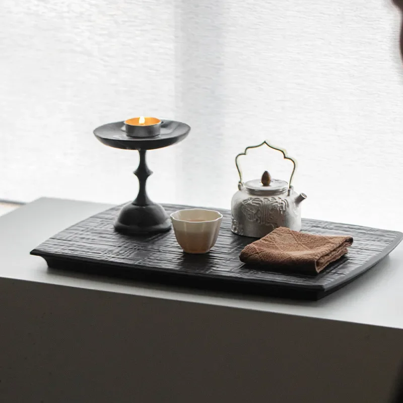 Solid wood wabi-sabi wind tea tray old retro pot bearing dry brewing tea table small tea tray fruit pastry carbonized wood tray