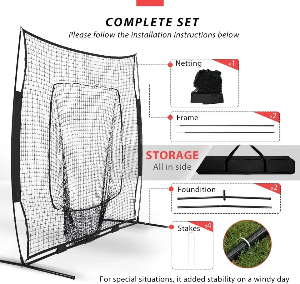 High Quality Big Red Baseball Softball 7x7 Practice Playing Net with Target