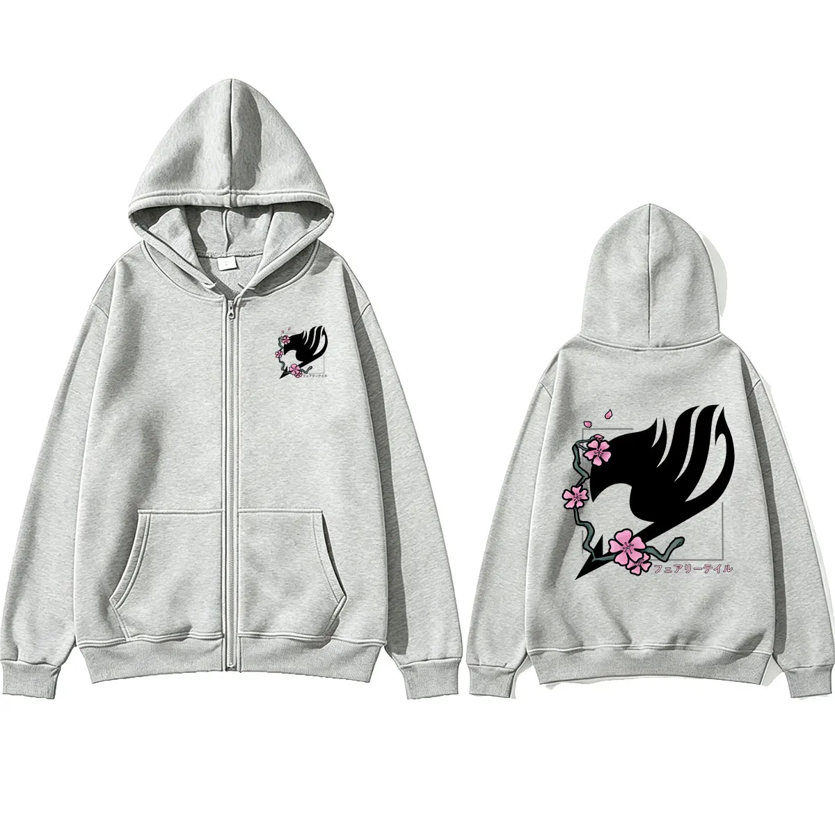 Heißer Anime Fairy Tail Natsu Dragneel Kirschblüten Logo Grafik Reißverschluss-Hoodie für Männer und Frauen Manga Übergroße Zip-Up-Jacke Sweatshirt – Detail 6