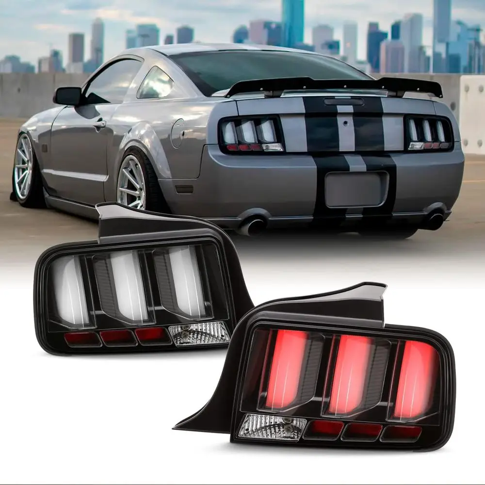 

Подходит для Ford Mustang 2005-2009 годов выпуска, светодиодные задние фонари [белая трубка], черные, с функцией последовательного сигнала поворота, комплект (левый + правый)