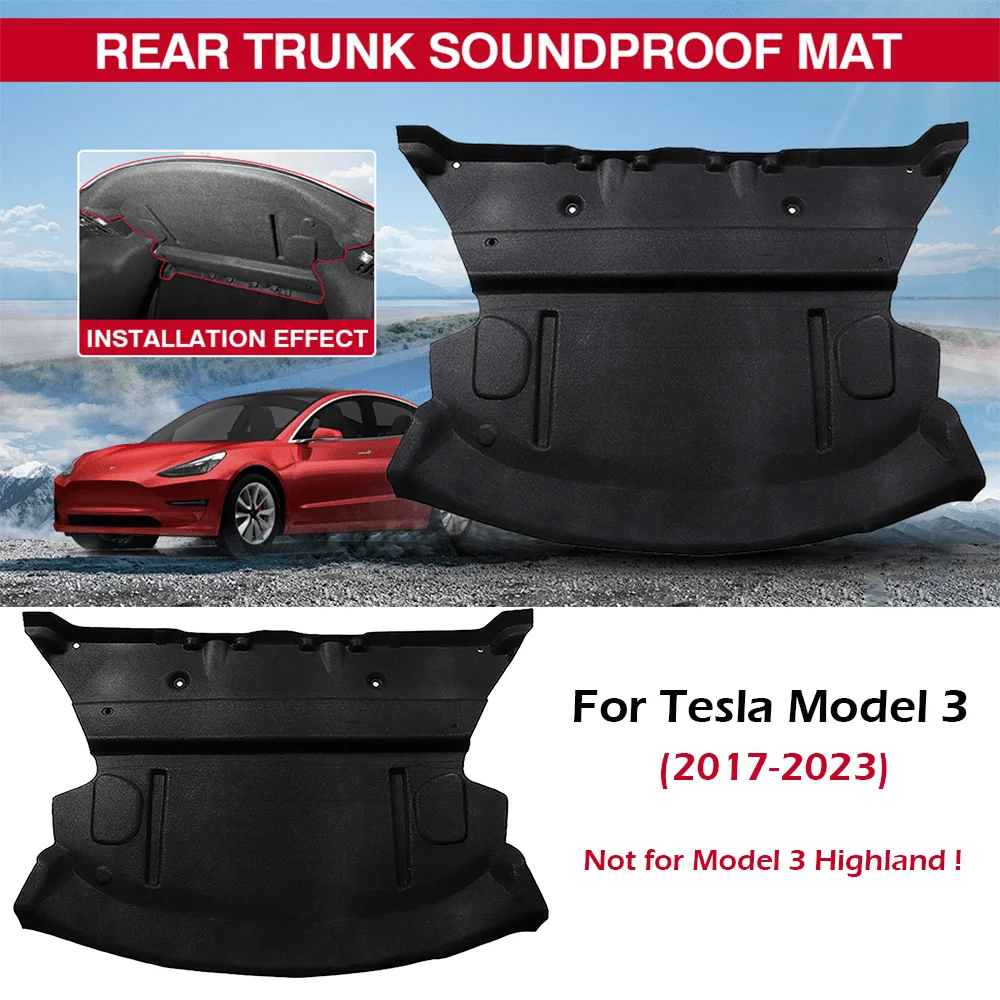 Rear Trunk Soundproof Mats for 2017-2023 Tesla Model 3, Trunk Engine Hood Sound Deadening Mats Protective Pad Noise Reduction