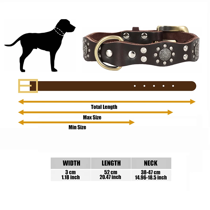 Retro Genuine Leather Pet Collar For Medium Dogs Spiked Studded Dog Collar Anti-bite Pet Necklace For Border Collie Labrador