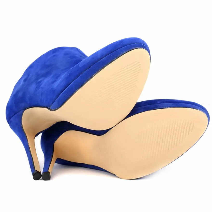 Size 35-42 Female Platform Ankle Boots Sexy Slim High Heels Women Party Shoes Round Toe Zipper Soft Flock Autumn Ladies Footwear