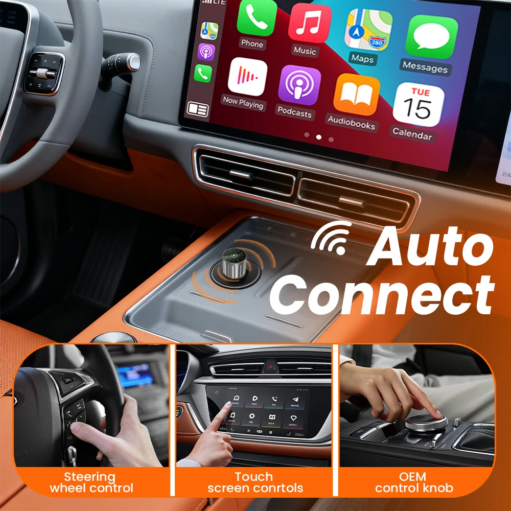 2 in1 سلكي إلى محول CarPlay Android التلقائي اللاسلكي لستيريو السيارة OEM مع USB دونغل صندوق صغير ذكي التوصيل والتشغيل بلوتوث