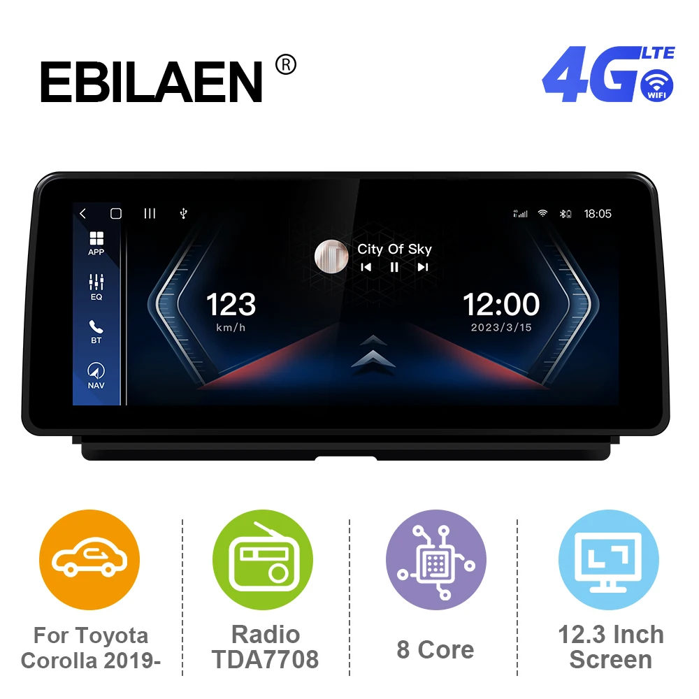 

EBILAEN Android 12 12.3 Inch Car Multimedia Radio Player For Toyota Corolla 2019-2023 GPS Stereo System 4G Net 8 Core 2 Din