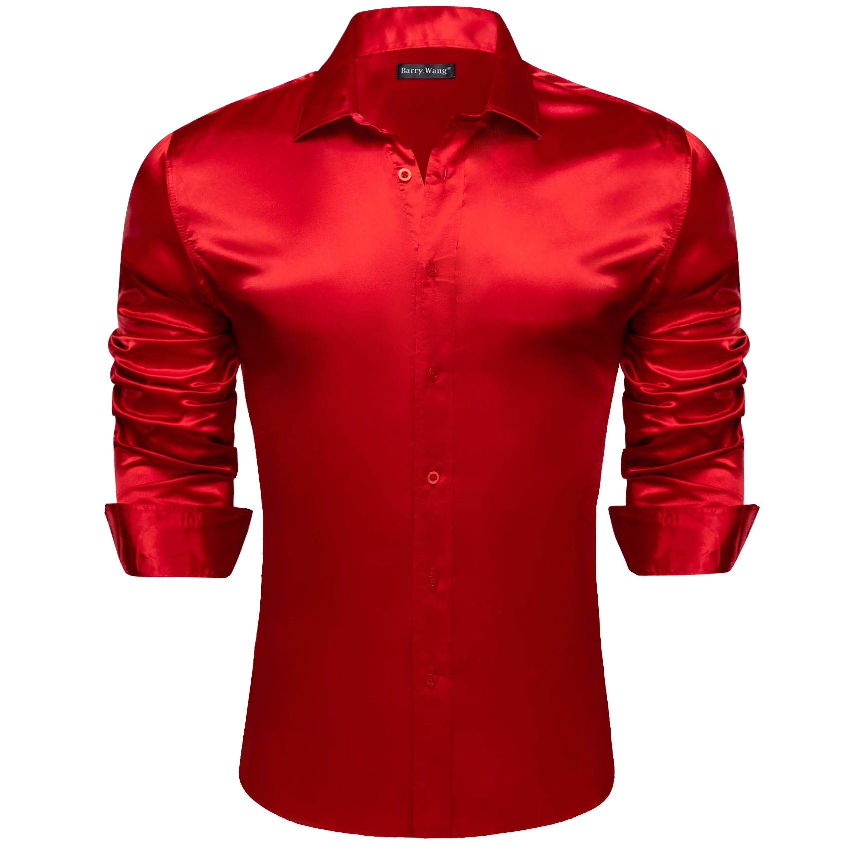 Mens Glossy Satin Formal Shirt Long Sleeve Lapel Collar Solid Smooth Normal Fit Nightclub Prom Wedding Dress Shirts Multi Colors