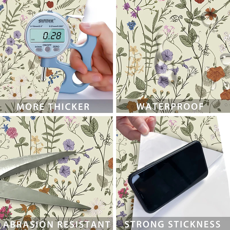 Retro Wallpaper Yellow Flower Self-Adhesive Home Decoration Multiple Sizes Waterproof Wallpapers PVC Furniture Cabinet Sticker