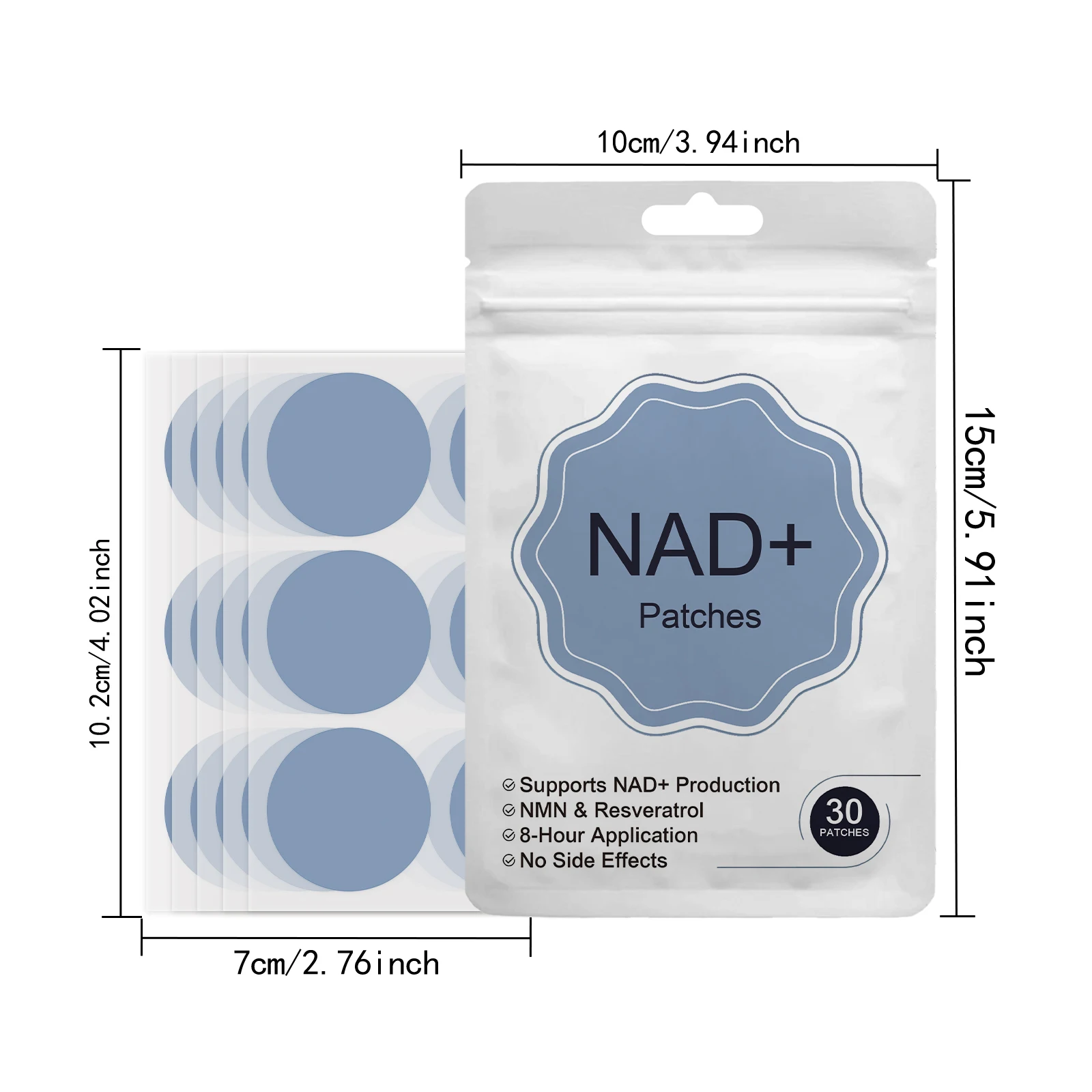 NAD+ Transdermal Patches 30Pcs Round Blue Body Care Patches With NMN Resveratrol 8‑Hour Daily Wellness Skin Patch