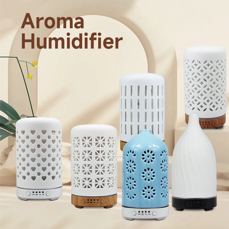 Ceramic Ultrasonic Air Humidifier Timing Function Aroma Diffuser Desktop Essential Oil Diffuser Room Scent Diffuser with Lights