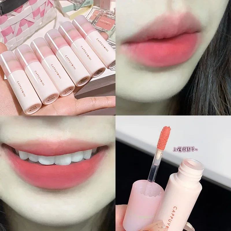 Nackter matter Lip gloss flüssiger Lippenstift langlebiger Antihaft becher Lippen schlamm rosarotes Pigment feuchtigkeit spendende Lippen tönung koreanische Kosmetik