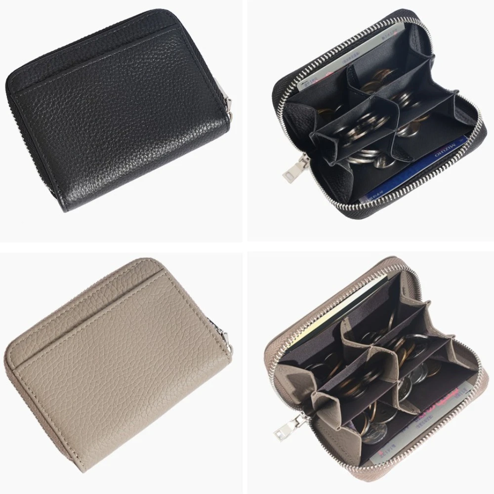 

RFID Blocking Women's Card Bag Zipper Pocket Genuine Leather Credit Card Holders Luxury Soild Color Card Case
