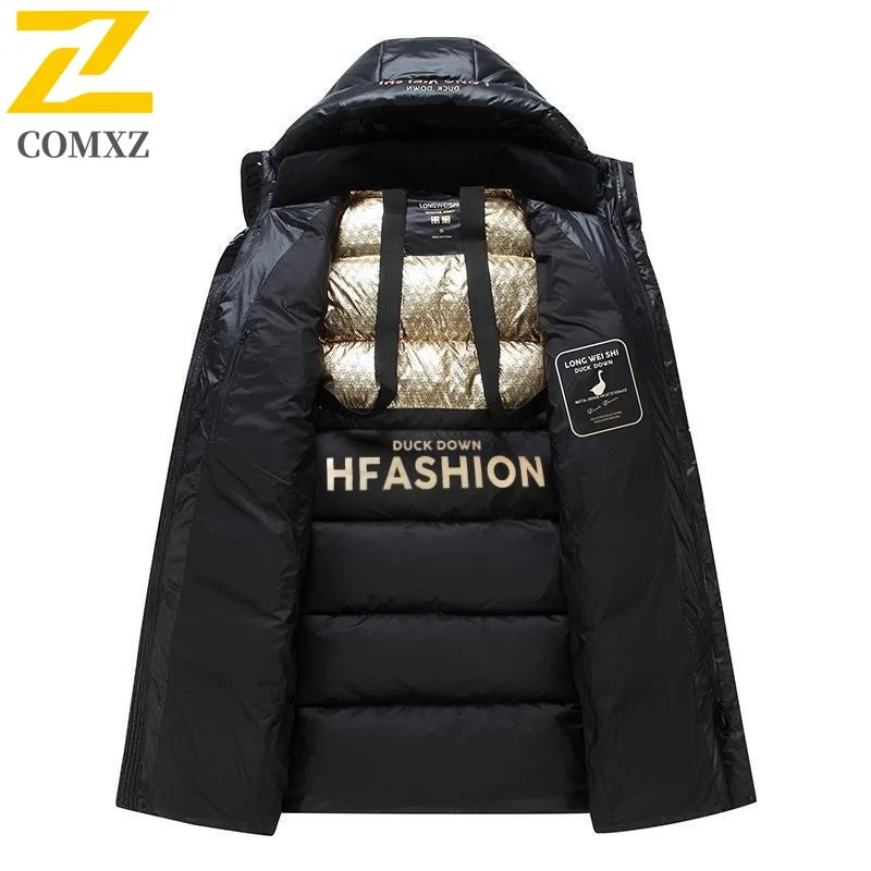 COMXZ Premium Hooded Men Down Jacket Outdoor Job Wind Resistant Warm Parka Leisure Trip Cold Proof Light Winter New Puffer Coat