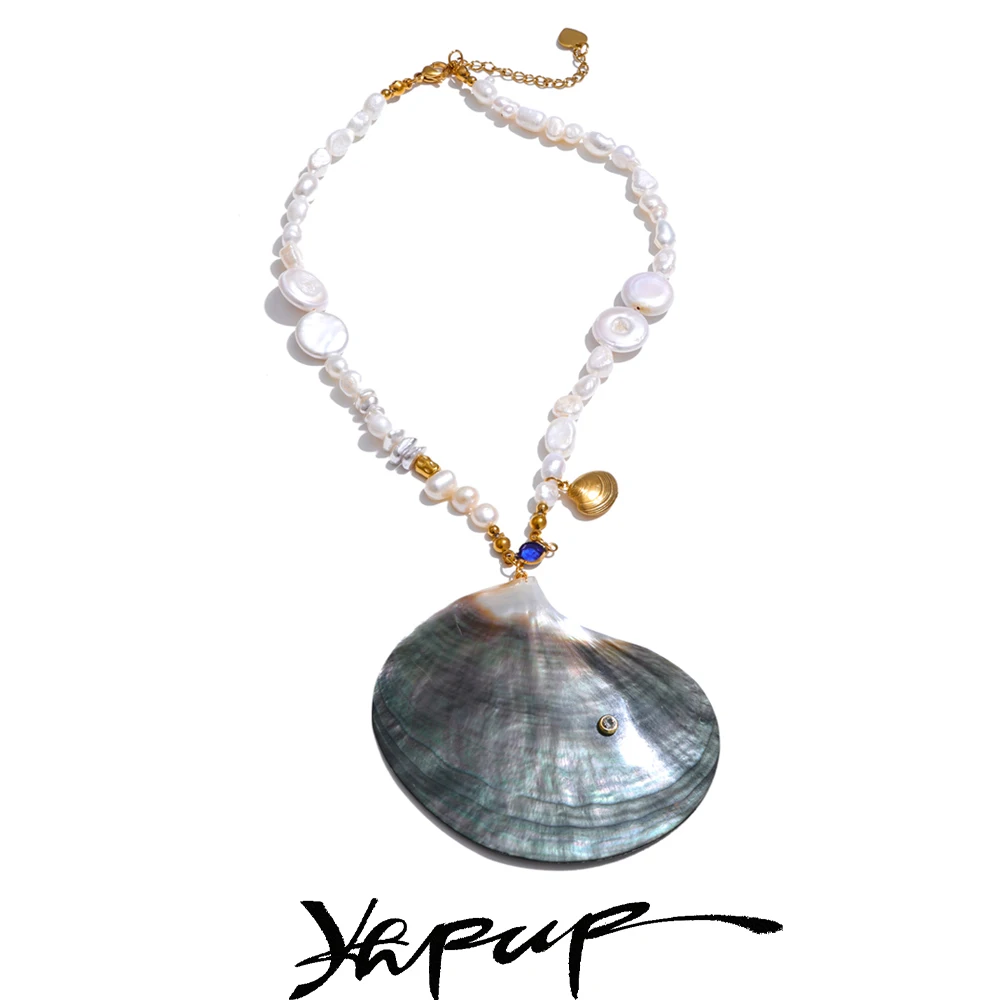 

Yhpup Gift Box Packaging Ocean Unique Big Shell Pendant Necklace Luxury Natural Pearl Chain Stainless Steel Fashion Jewelry 2025