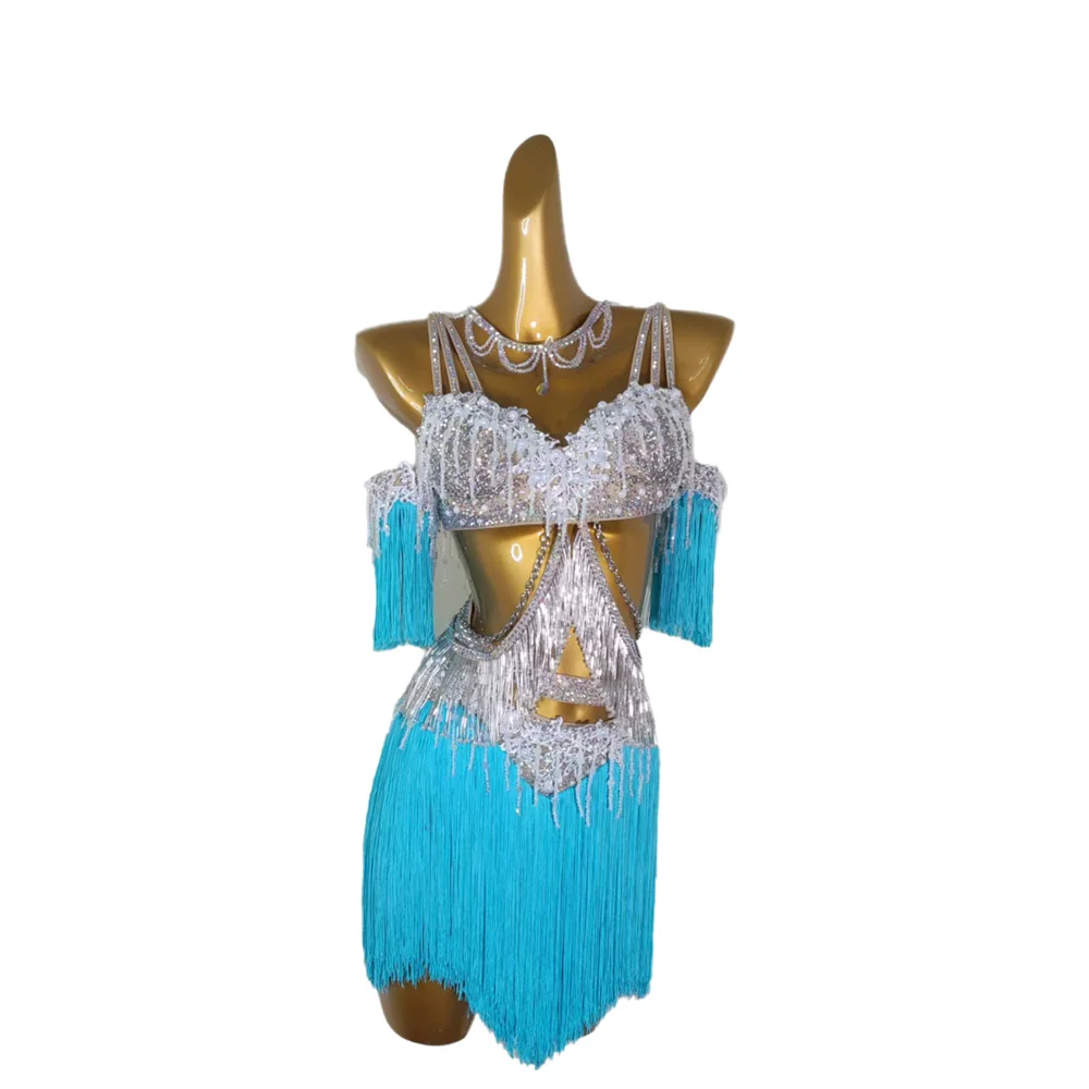 الرقص اللاتينية AB حجر الإناث الكبار الأطفال الراقية مخصصة كريستال قلادة شرابة تنورة سوداء بركة السامبا الأداء اللباس