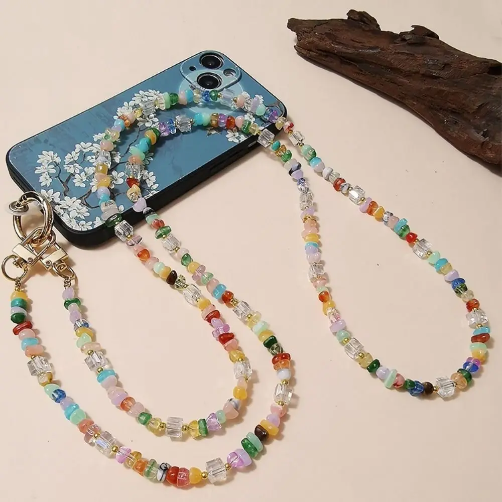 

Стильный милый ремешок для телефона через плечо с камнями, длинный шнурок-цепочка для телефона с бусинами, защита от потери, подвеска-шарм