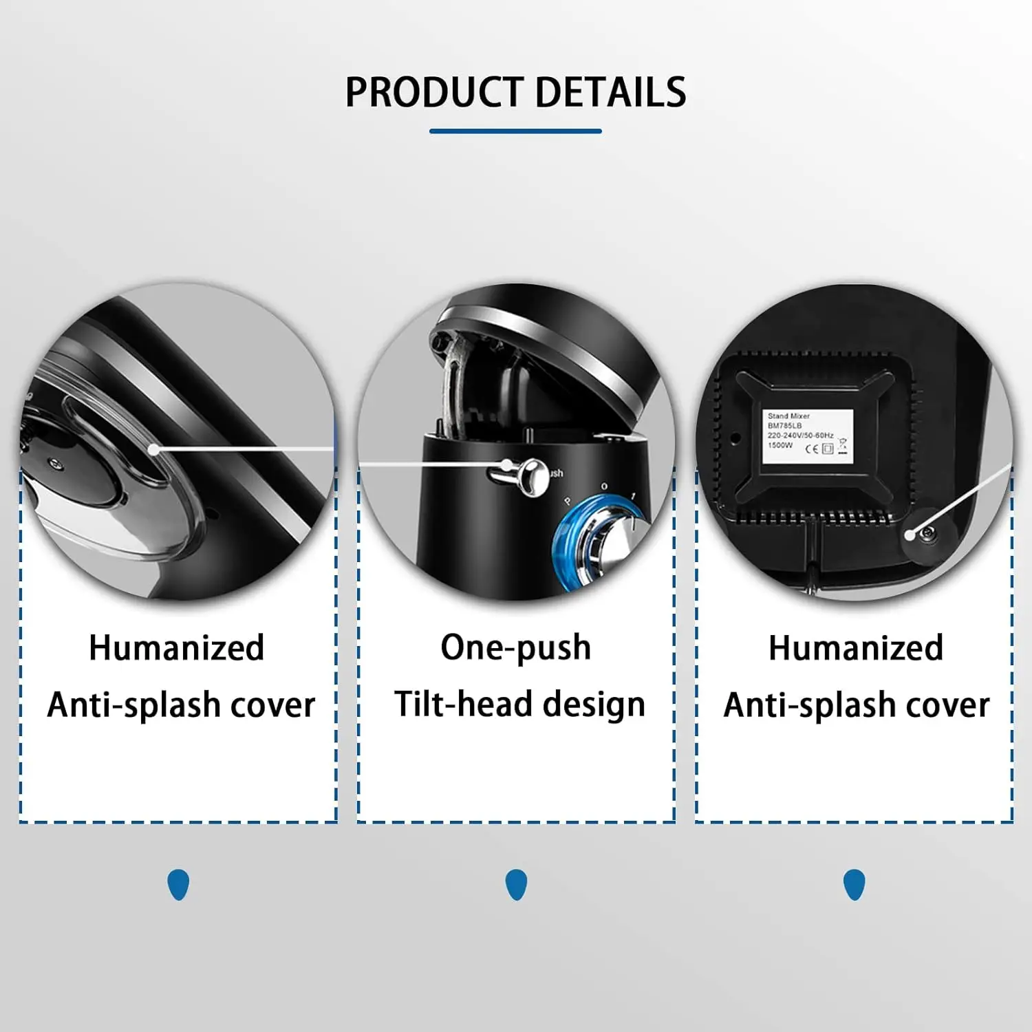 خلاط كهربائي أبيض 6 سرعات، جهاز مطبخ برأس مائل للخبز وخلط العجين مع إيقاف تشغيل تلقائي