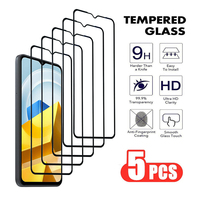 5Pcs Full Tempered Glass For Xiaomi Poco  NFC X4 GT X5 Screen Protector POCO M3 M4 M5 C50 C51 C55 C65 F3 F4 F5 Pro Glas Film