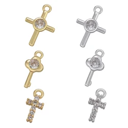 ZHUKOU Gold color Cross Pendant Crystal Mini charms For Women Bracelet Necklace Jewelry Accessories Wholesale VD1147