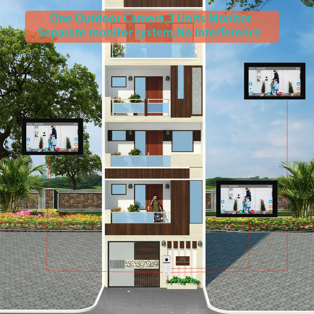 Tuya-sistema de timbre inteligente para el hogar, intercomunicador con vídeo de 7/10 pulgadas, Wifi, 3 timbre, 1080P, 160 °, cámara con cable,