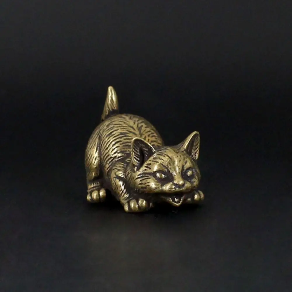 Crafts Brass Small Cat Metal Statue Cute Creative Tea Pet Simulated Exquisite Model Sculpture Toy