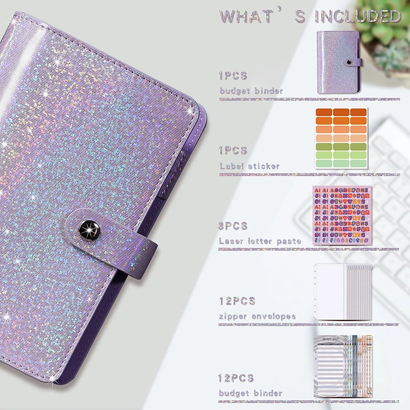 A6 Sparking Soft Leather Cash Envelope Binder Expenditure Budget Planner Pockets Notebook Creative Hand Account