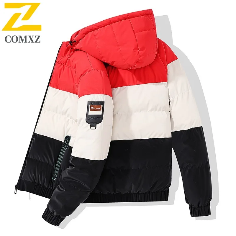 

COMXZ Men Winter Jacket High Quality Warm Color Block Fashion Camping Skiing Padded Jacket Mountaineering Techwear Parker Coat