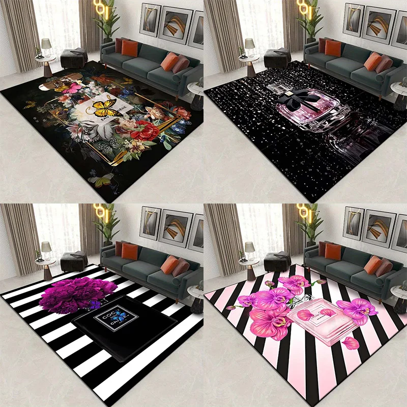 Flower Perfume Bottle Pattern Bedroom Floor Mat Decoration Home Living Room Floor Mat