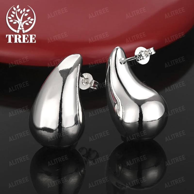 925 Sterling Silver 12mm/14mm/18mm Water Droplets Stud Earrings For Women Original Jewelry Wedding Party Gift New Accessories