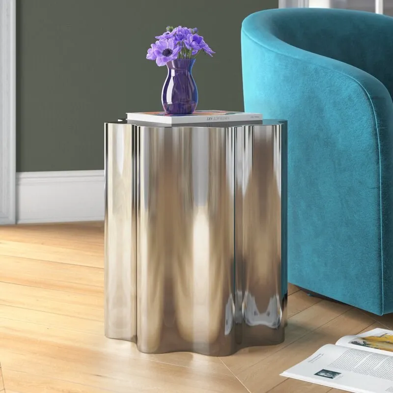 

Stainless steel silver small side few living room sofa corner few modern living room simple metal coffee table