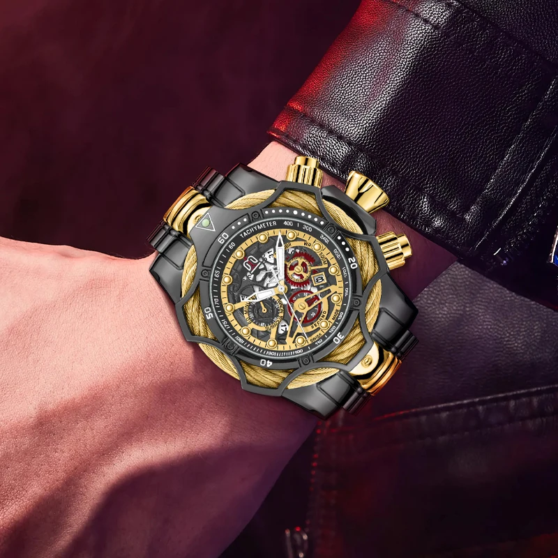 Trendy European and American Men's Quartz Watch, Punk-Style Mechanical Watch, Waterproof Calendar Wristwatch, Unique Large Dial Design, Versatile for Business, Casual, and Sports, Gift for Boyfriend or Husband, Cross-Border Best-Selling Men's Watch