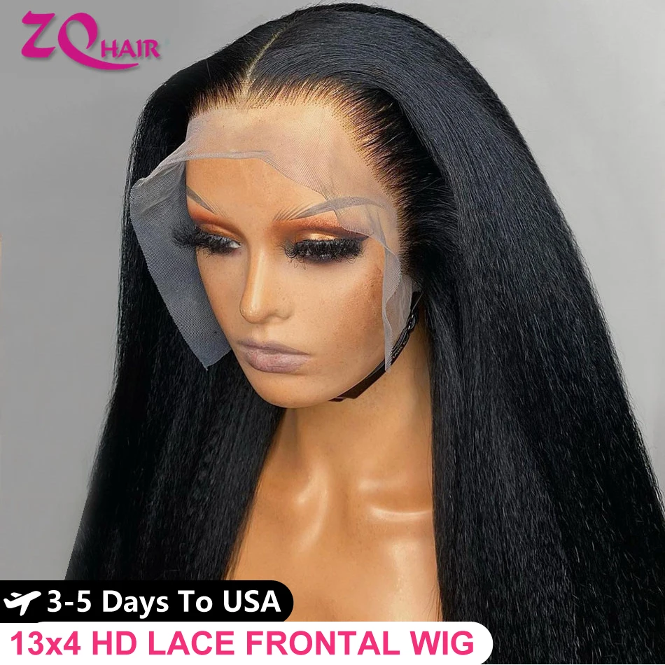 13x4 Kinky Straight HD Lace Front Human Hair Wigs For Women Brazilian 4x4 Yaki Straight HD Lace Frontal Wig 100% Human Hair Wigs