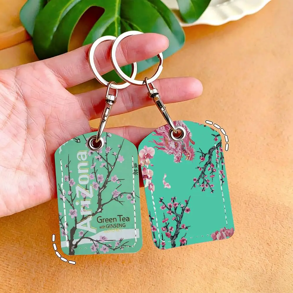 Fashion A-AriZonaS Green Tea Card Holder With Keychain Executive Protection For Bank Credit Subway Bus Case