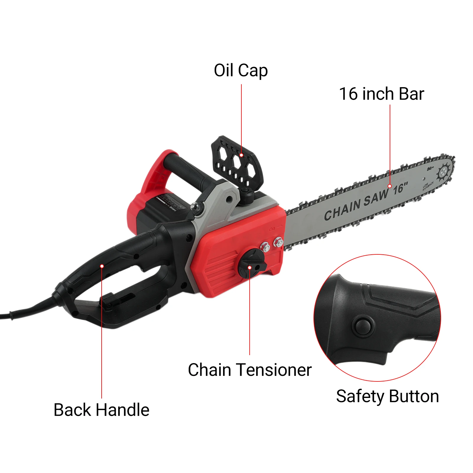 1800W 220V Electric Chain Saw Powerful Corded Chainsaw with 16 Inch Chain and Bar Light Weight Multi Angle Fast Cut