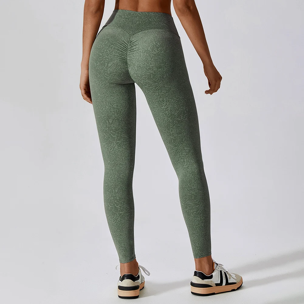 Camouflage Printed High Waist Slimming Pants Breathable Leggings Abdominal Tightening Hip Lifting Quick Drying For Workout