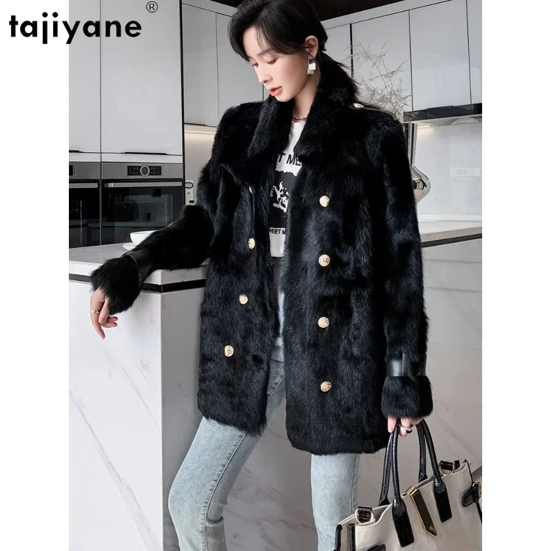 Tajiyane Genuine Tuscany Fur Jackets for Women 2023 Winter Real Fur Coat Korean Double-breasted Fur Coats Mid-length Outerwears