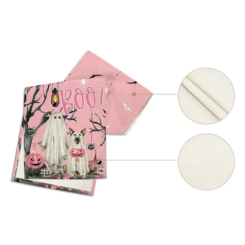 جديد هالوين الوردي الكلب مضحك الجدول العلم مفرش المائدة الكرتون الكتان طاولة القهوة مفرش المائدة الجدول الزخرفية العلم