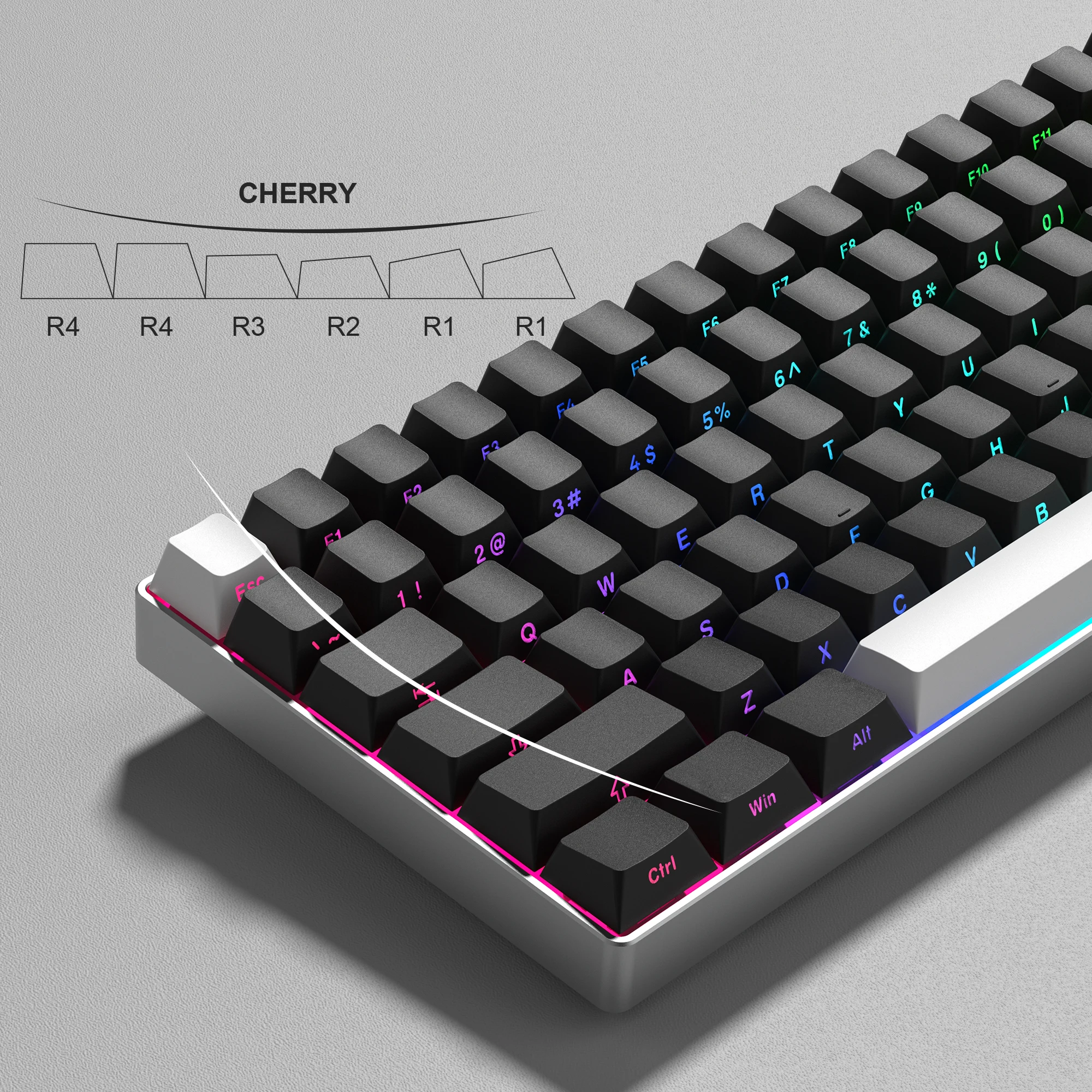 

131 клавиш WOB Cherry Profile PBT Double Shot Keycaps с боковой подсветкой и блестящим ковпачком для игровой клавиатуры Cherry Mechanical MX Switch