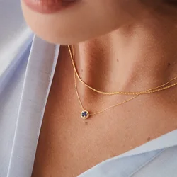 CANNER Blue Gem Necklace For Women 925 Sterling Silver Round Pendente Long Chain Wedding Jewels Luxury  Fine Jewelry 18K Gold