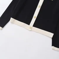Autumn Women's Wear Gold breasted Long Sleeve Black and White Round Neck Knitted Cardigan Sweater Coat 1822/106 - Image 5
