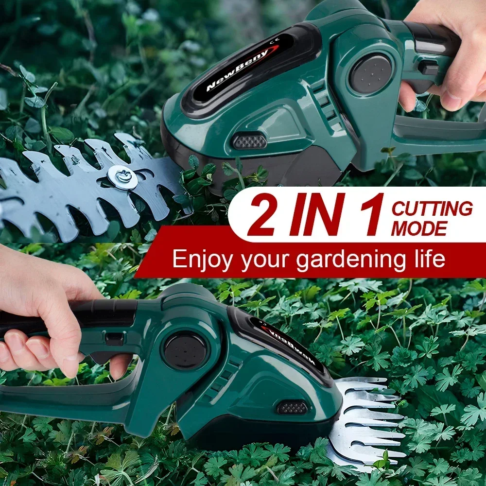 NEWBENY 2 IN 1 Handheld Electric Hedge Trimmer Garden Tool 24V Cordless Rechargeable Household Shrub Weeding Pruning Lawn Mower