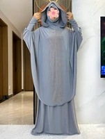 Ensemble de vêtement de prière musulman pour femmes, robe Abaya, Hijab, longue jupe tiens imar, Ramadan islamique, Jilbab solide, nouveau, 2 pièces 3