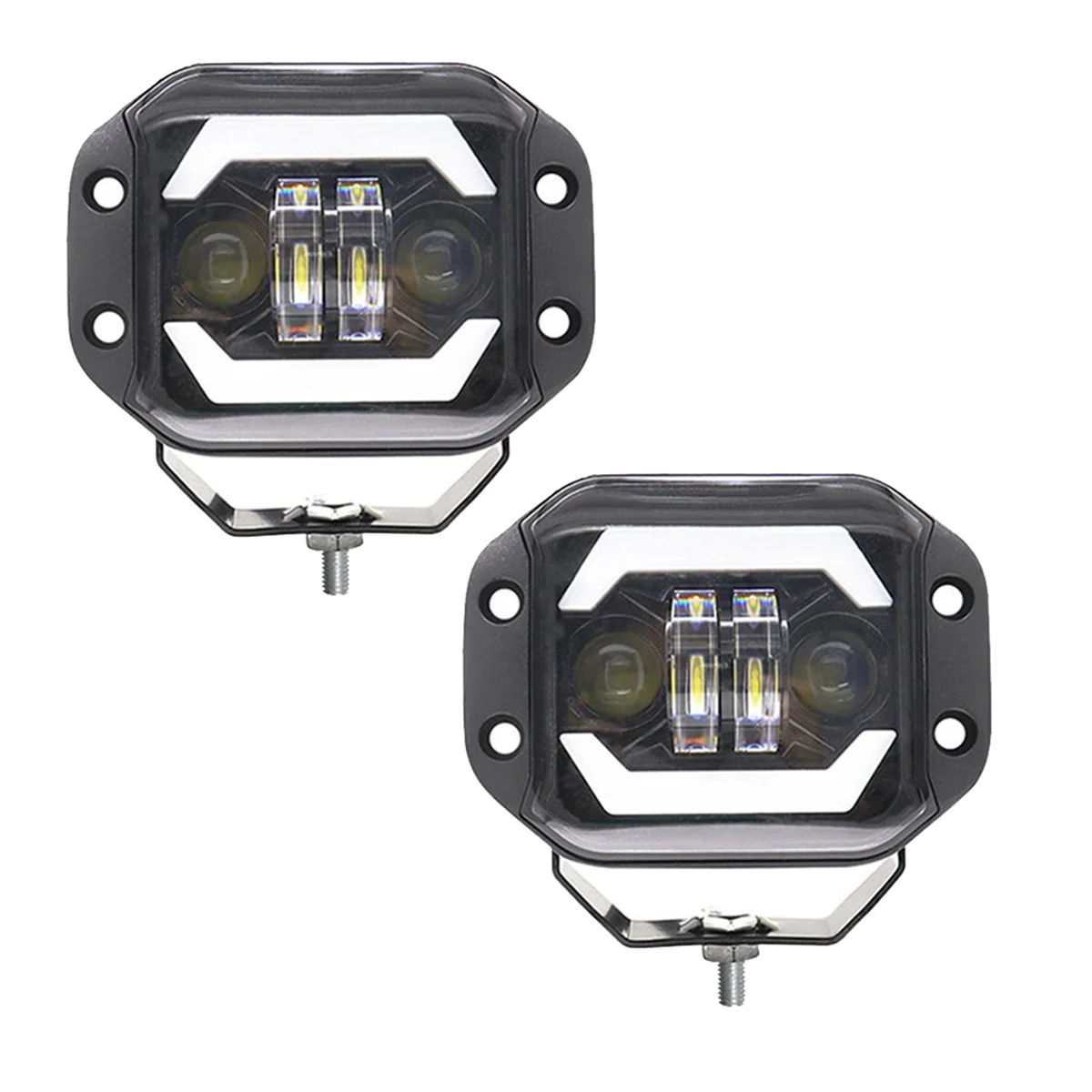 2PCS 5 Inch Car LED Work Lights Angel Eyes Square Spotlights Front Bumper Mesh Fog Lights for Wranglers