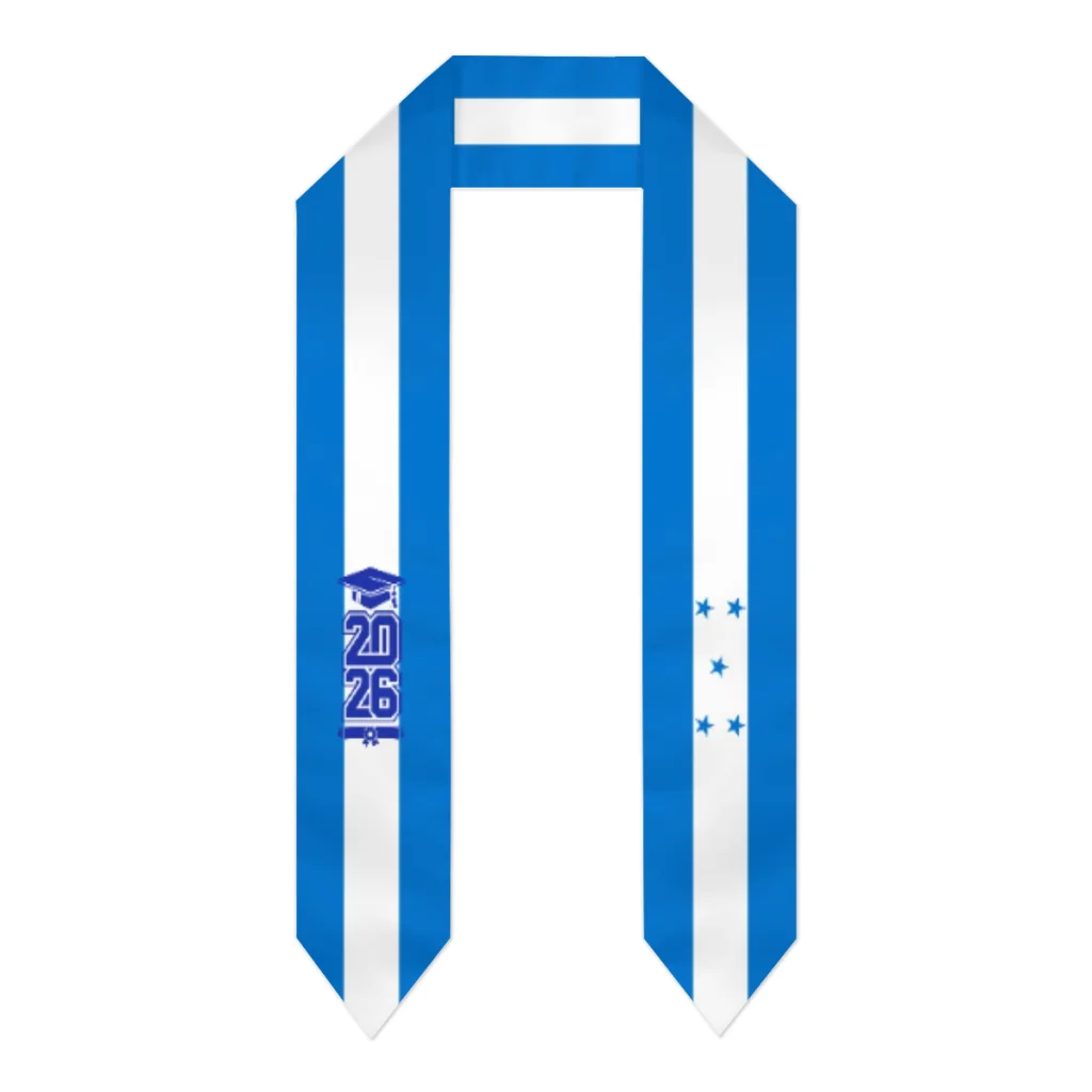 Echarpe de Graduación con Bandera de Honduras, Clase de 2026, Estola para Estudios Internacionales, Accesorio de Fiesta Unisex para Adultos, Estampado Superior