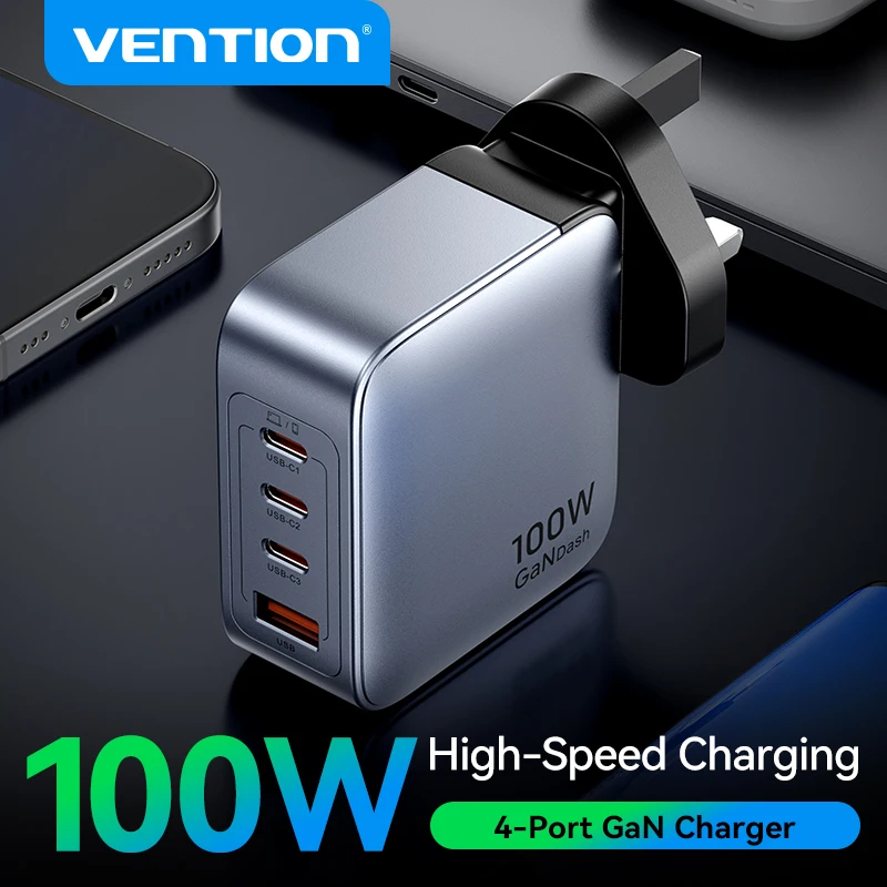 

Vention 100W GaN Charger 4 port USB C Mobile Phone Charger for Xiaomi Samsung iPhone 16 15 14 Pro Max Mini iPad Fast Charging