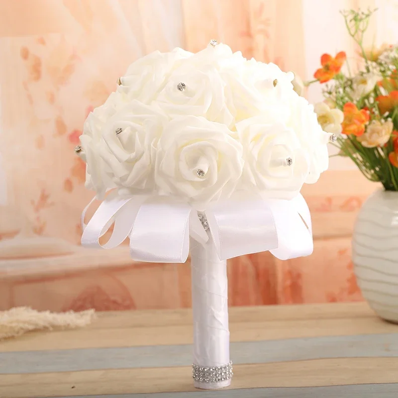 Rose Bouquet Bridal Wedding Foam Flower Ribbon Wedding Simulation Bouquet