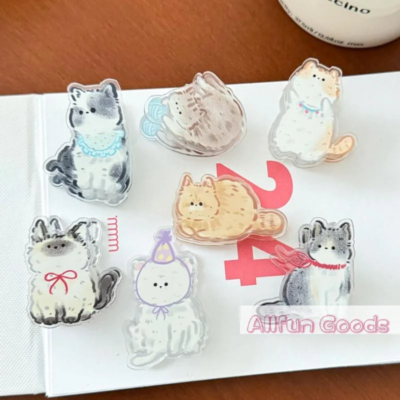 7pcs/set Sealing Clamp Cat Cute PP Clip Paperclip Bookmark Cartoon Memo Clip Decorative Double Sided Acrylic Paper Clip Student