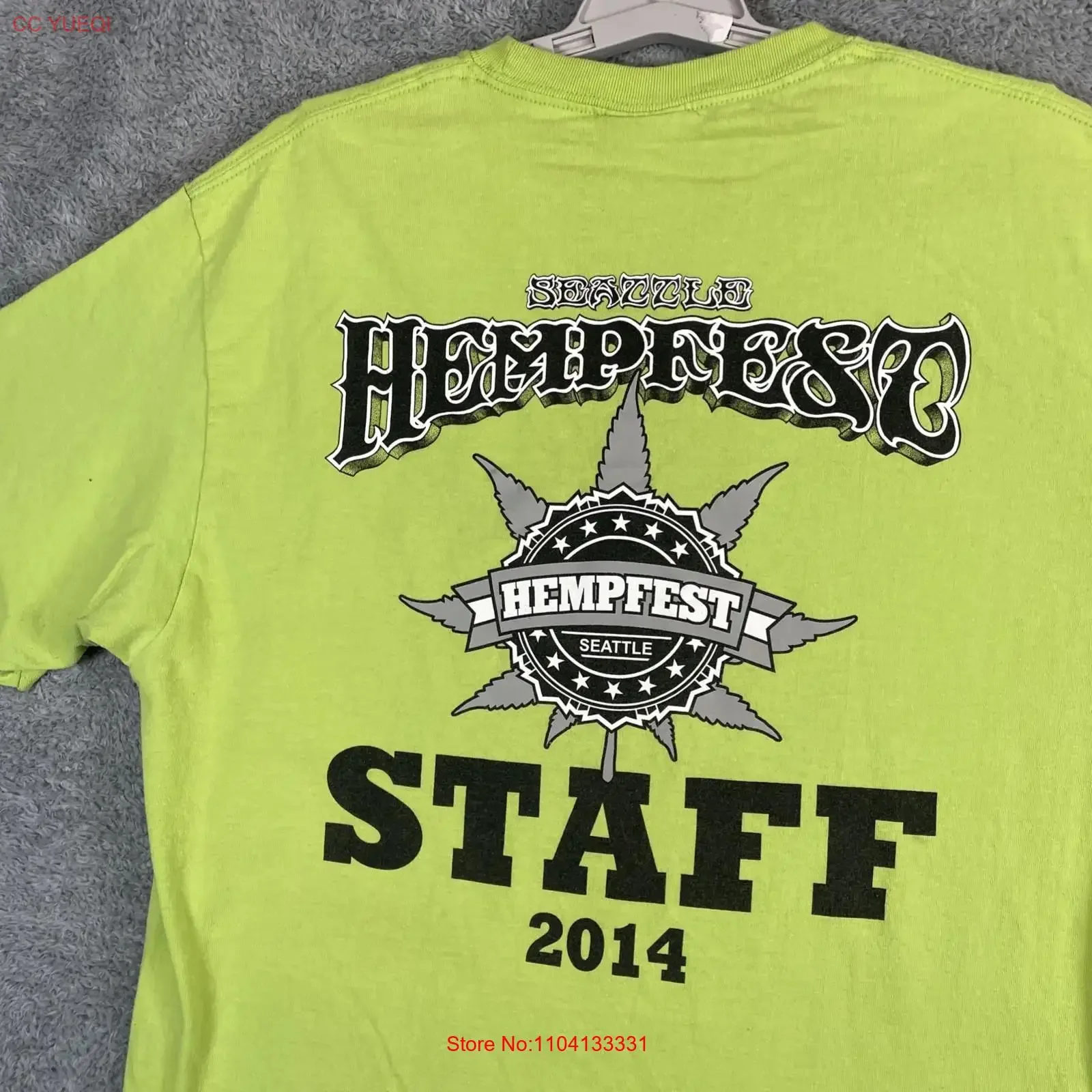 Camiseta Seattle Hempest para hombre, personal de neón verde lima grande 2014 SS, hoja de olla rara, top versátil lavado vintage para uso diario