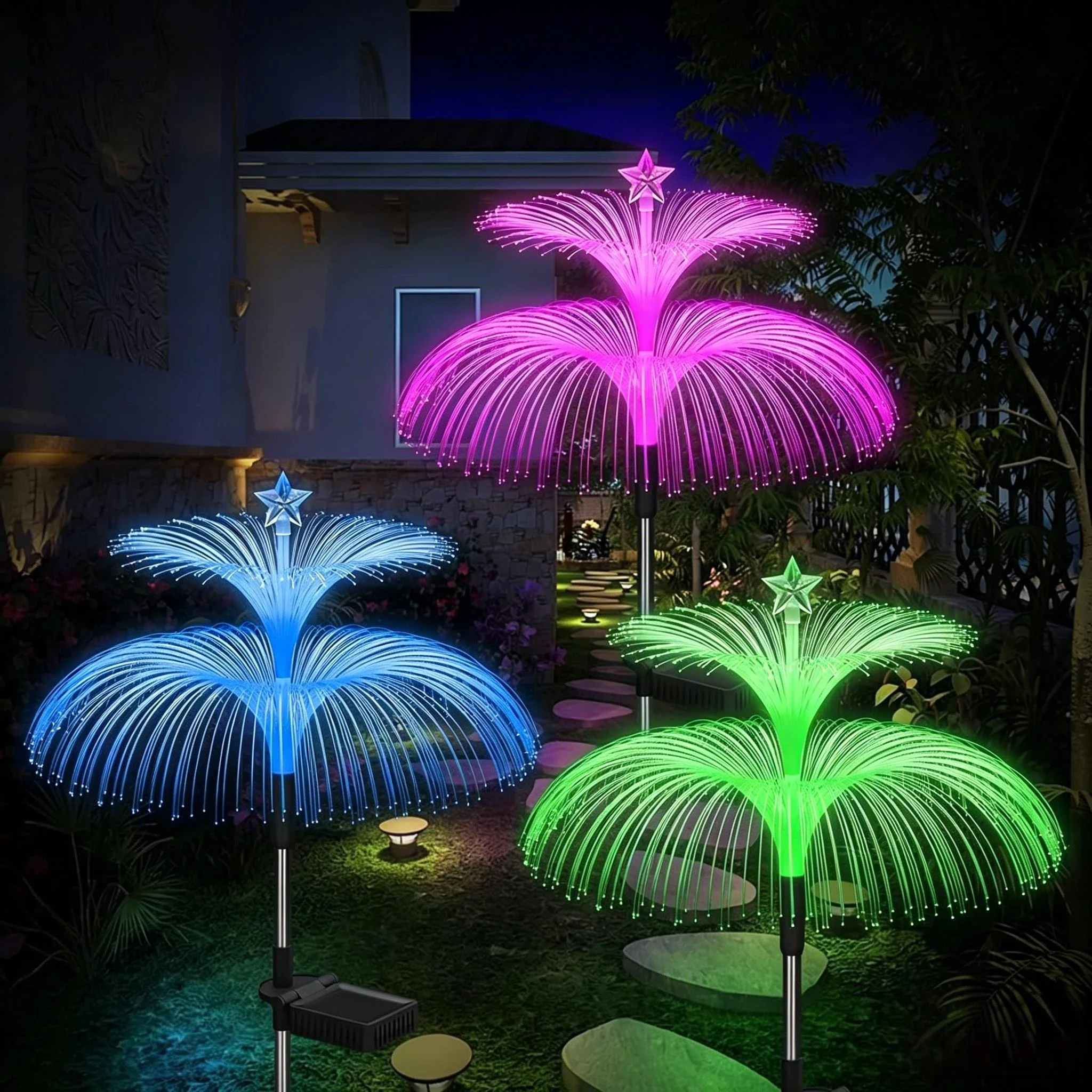 Lámpara Solar LED Multicolor de 6W para Jardín, Lámpara de Jardín con Energía Solar de 74/90cm, Iluminación Decorativa para Paisajes
