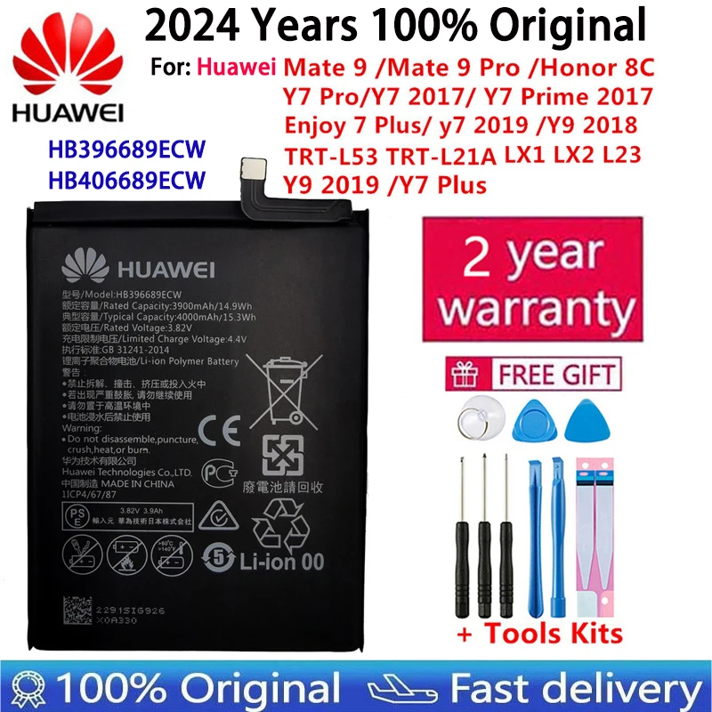 100% Orginal HB396689ECW 4000mAh Battery For Huawei Mate 9 / 9 Pro Y7 2017 Honor 8C Y9 2018 2019 Version Enjoy 7 plus Batteries